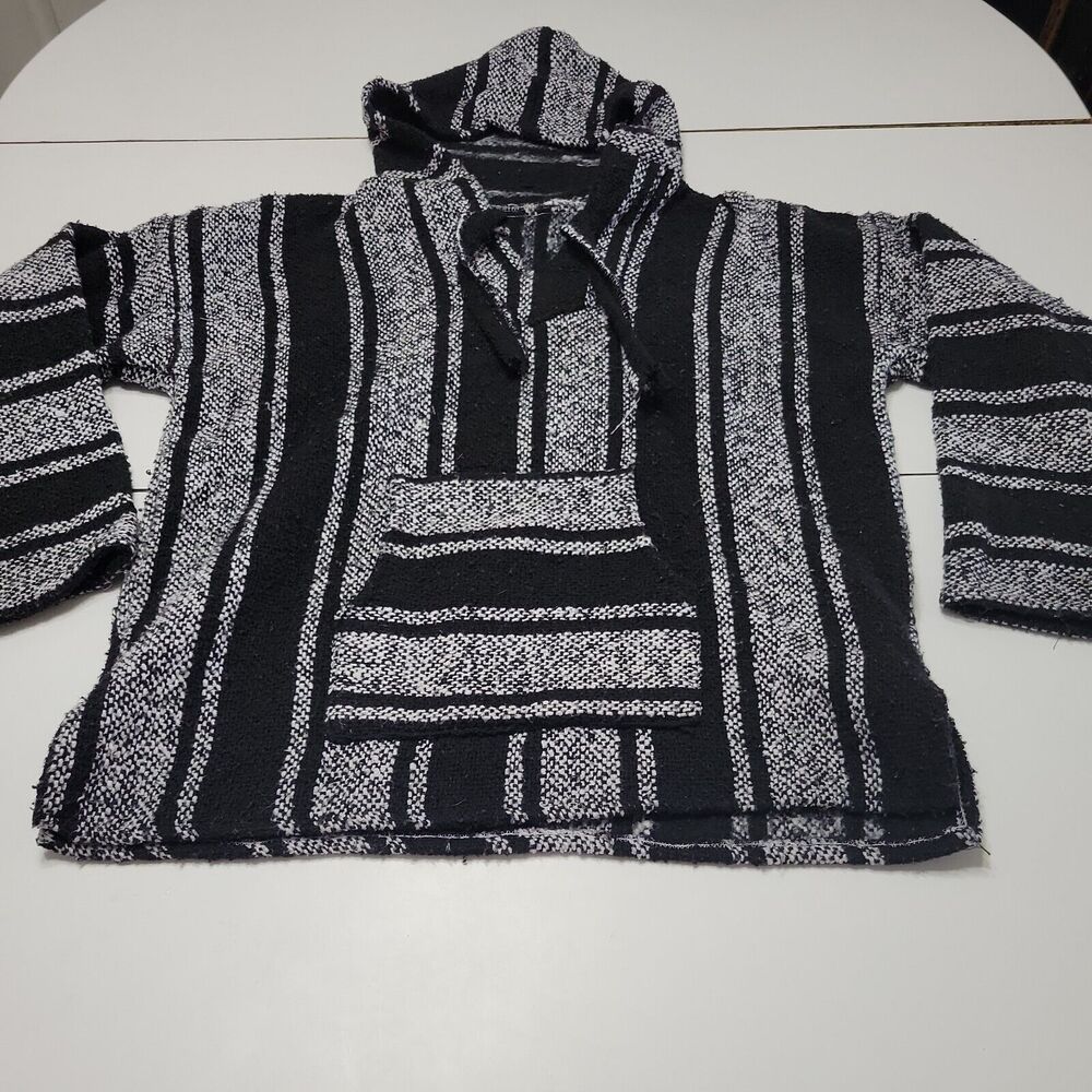 Boutique Women Medium Pullover Sweatshirt Black White Drawstring Long Sleeve Top